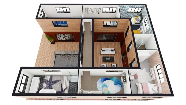U-shape Container House 3 Bedroom Layout