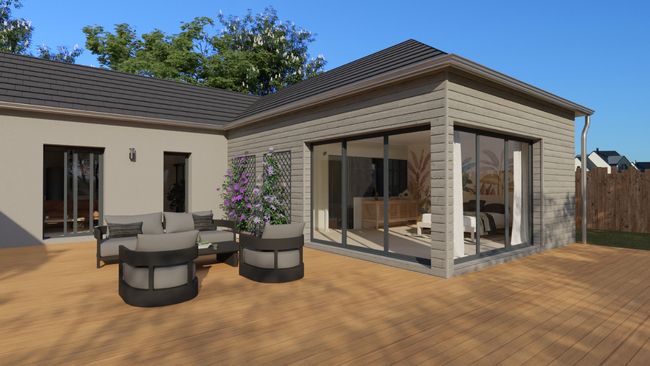 rendu 3D Extension en bois de plain-pied