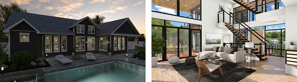 Light shadow renderings designed with Cedreo modern house 3D rendering