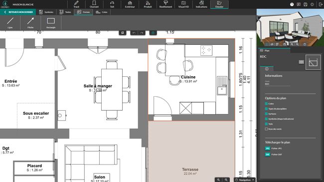 plan 2D extension cuisine