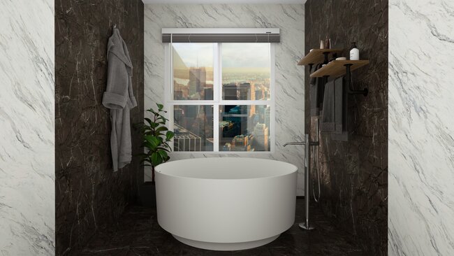 3D render of a bathroom with Petite tub by Cedreo