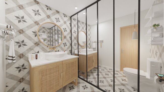 3D rendering of a powder room by Cedreo