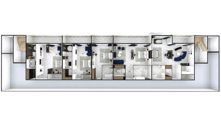 3D floor plan of hotel rooms created with Cedreo