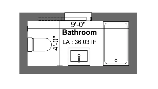 2D floor plan of long and narrow bathroom by Cedreo