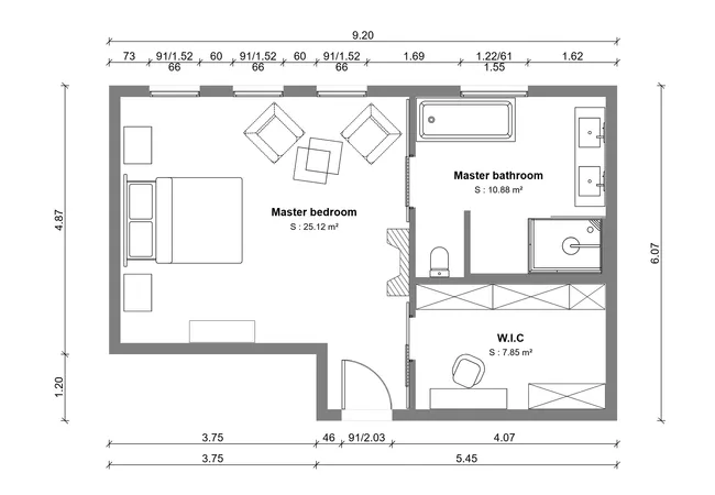 Master bedroom 2D floor plan created with Cedreo