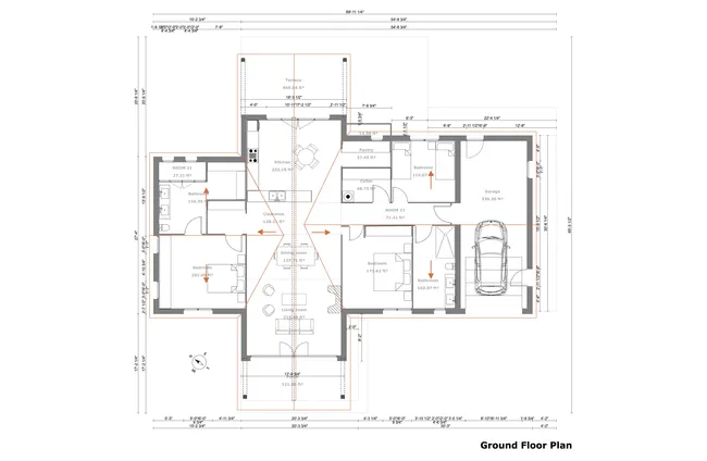 2D groundfloor plan with kitchen addition by Cedreo