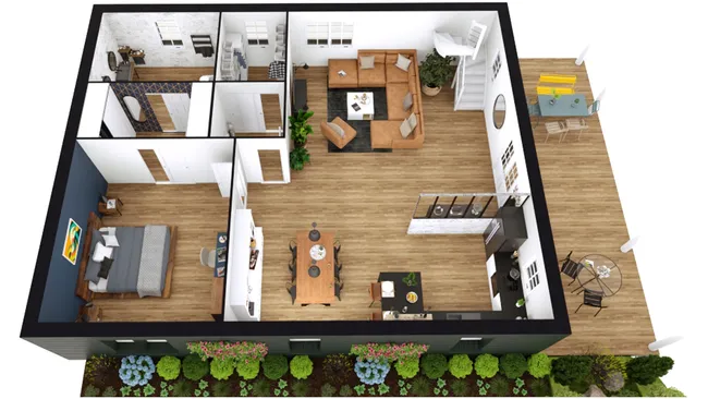 3D floor plan of a barn house designed with Cedreo