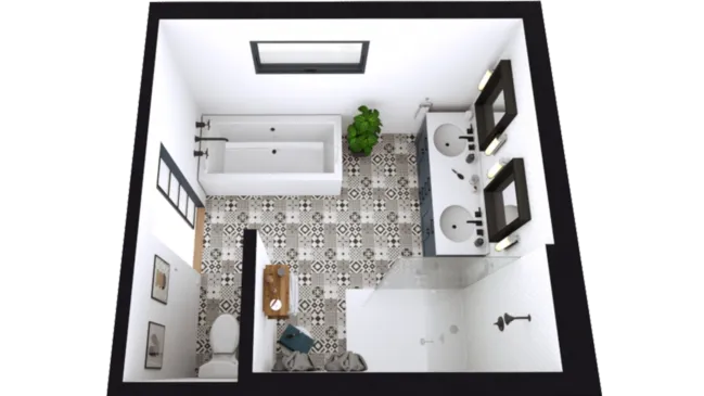 3D floor plan of a bathroom with shower and bath designed with Cedreo