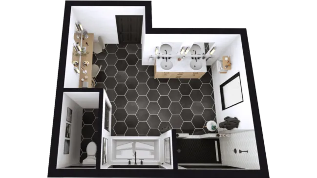 Master bathroom 3D floor plan generated with Cedreo