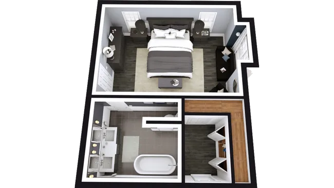 3D floor plan of a master bedroom created with Cedreo