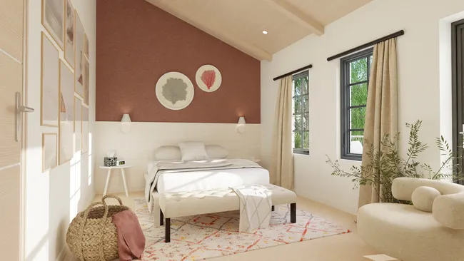 3D render of a transitional bedroom designed with Cedreo