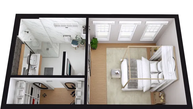 3D floor plan of a master bedroom designed with Cedreo