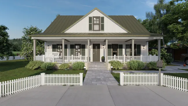 3D render of a farmhouse - front view - by Cedreo