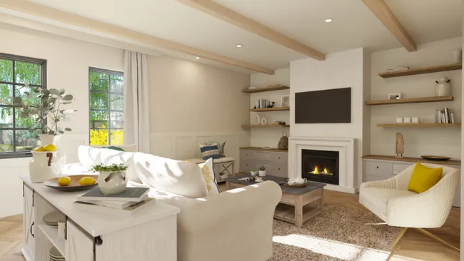 3D render of a prefab home living room created with Cedreo