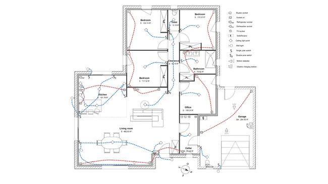 2D electrical plan of a modern house created with Cedreo