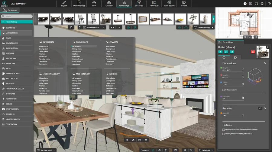 Cedreo software screenshot - livingroom furnishing