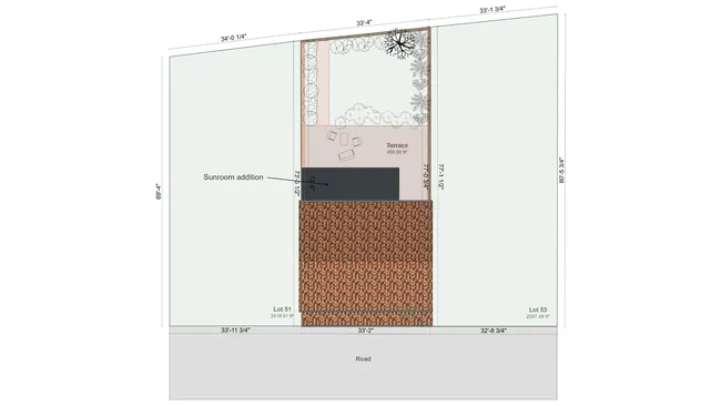 Site plan with a sunroom addition created with Cedreo
