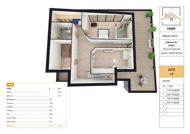 Plan 3D premier étage d'un APS avec Cedreo