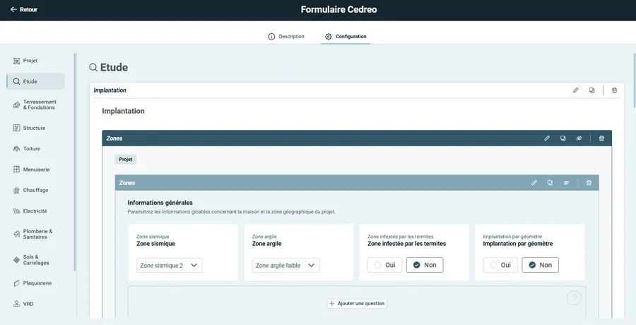 capture d'écran option chiffrage Cedreo formulaire de chiffrage