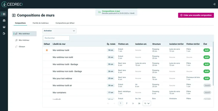 Capture d'écran Cedreo composition des murs