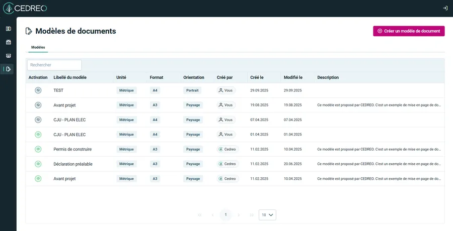 capture d'écran Cedreo modèles de documents