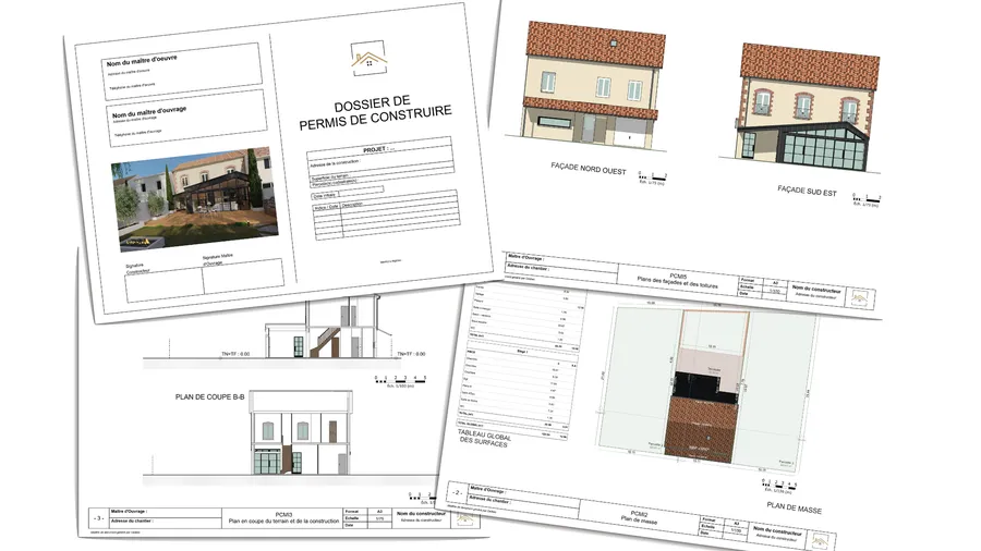 Pages d'un permis de construire pour une véranda réalisées avec Cedreo
