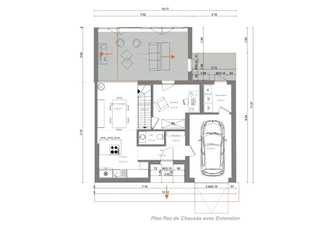 Plan 2D après extension créé avec Cedreo