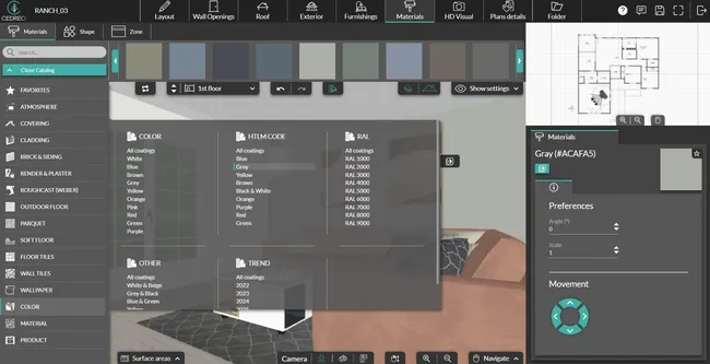 screenshot cedreo of the materials step choose interior finishes