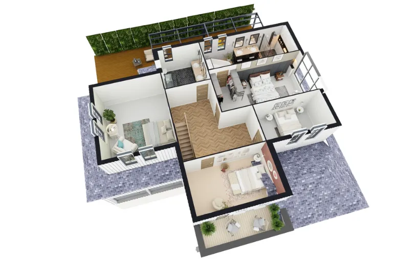 groundfloor 3D floor plan of a craftsman house designed with Cedreo