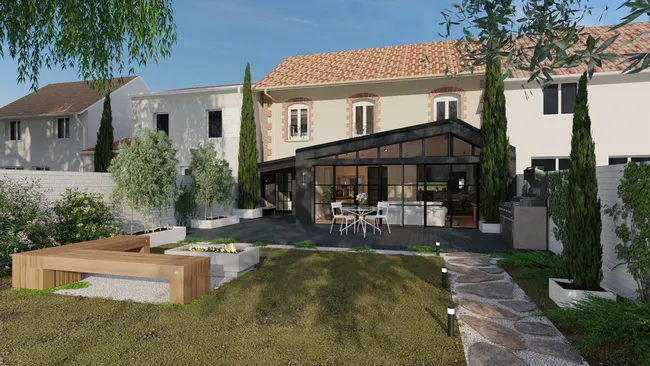 Rendu 3D d'une extension à une maison traditionnelle - Cedreo