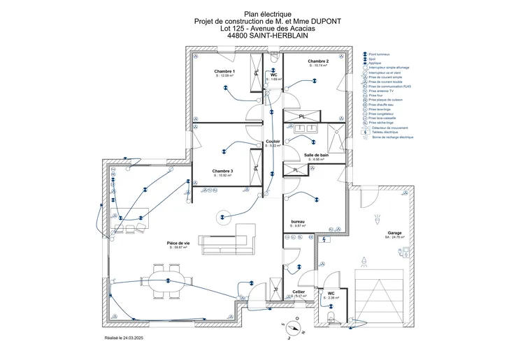Plan électrique d'une maison de plain pied réalisé avec Cedreo
