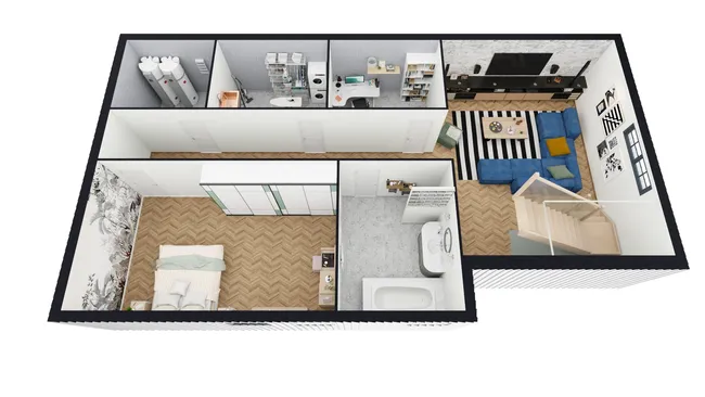 3D floor plan of a basement extension designed with Cedreo